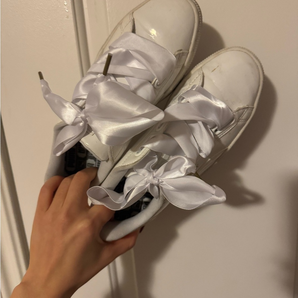 PUMA White Sneakers with Satin Ribbon Laces